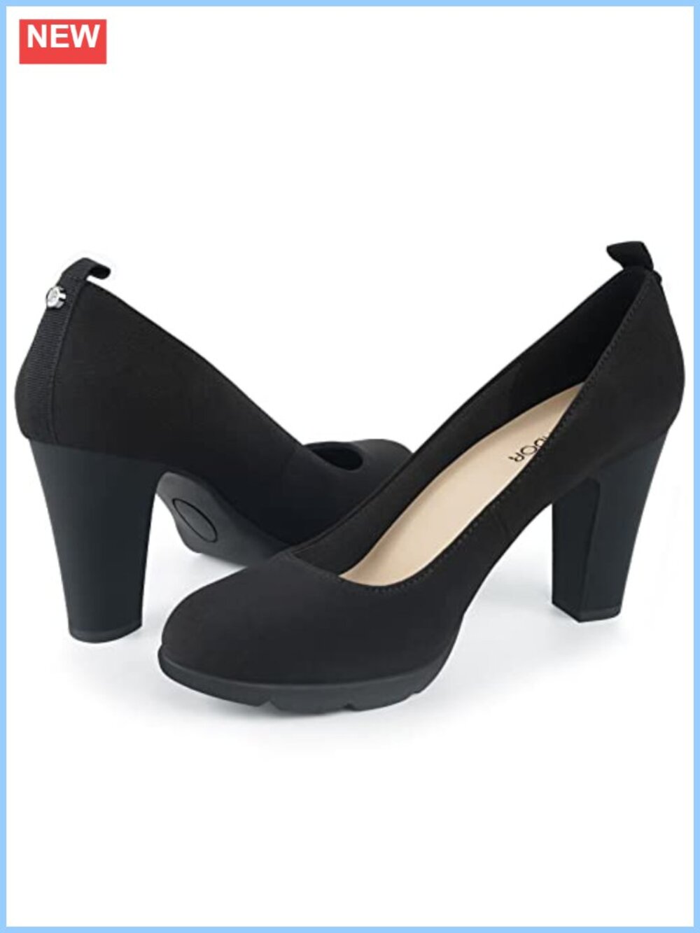 Women's Chunky Heel Platform Pumps Round Toe Block Heel Dress Shoes 3.34 Inch